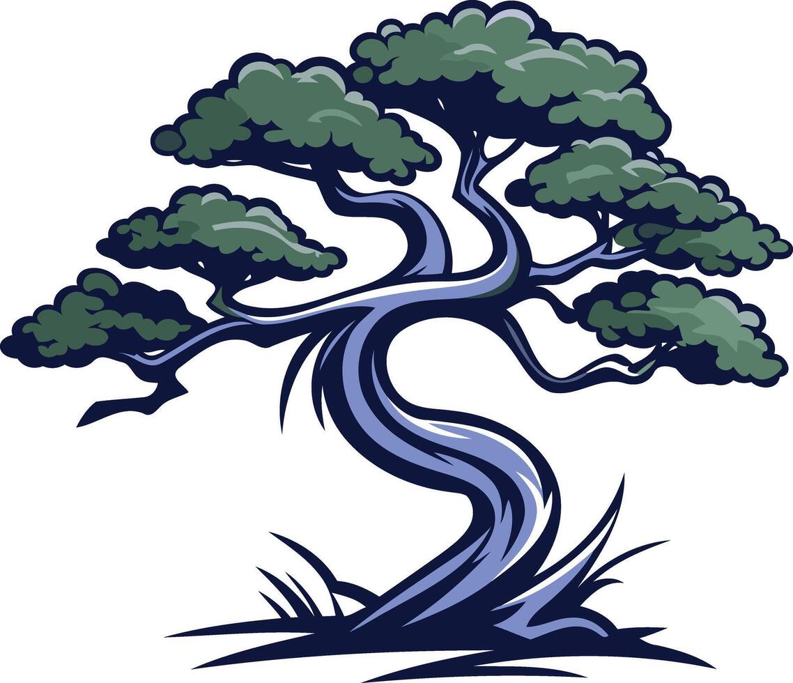 A stylized illustration of a bonsai tree with a unique, flowing trunk vector