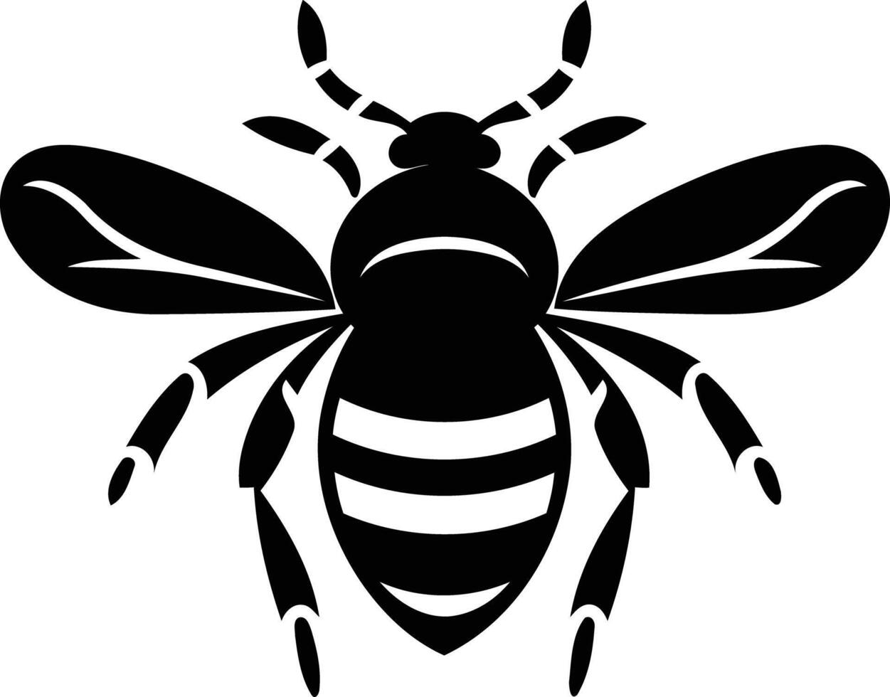 Simple, black and white illustration of a bee in a stylized design, perfect for branding, tattoo designs, and more vector