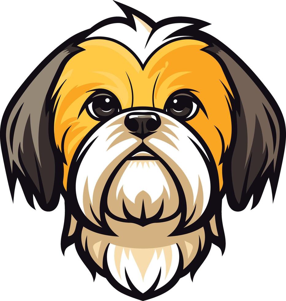 Cute and friendly cartoon illustration of a shih tzu dog's head, perfect for pet-related brands, logos, and designs vector