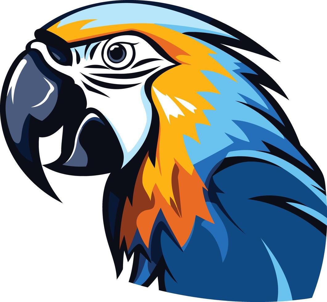 A bold and colorful illustration of a blue and yellow macaw's head, perfect for branding, logos, or mascot designs vector