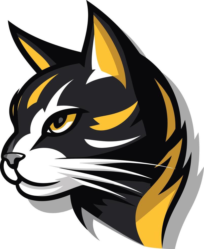 A fierce and playful black and yellow cat mascot logo, perfect for a pet-related business or brand vector