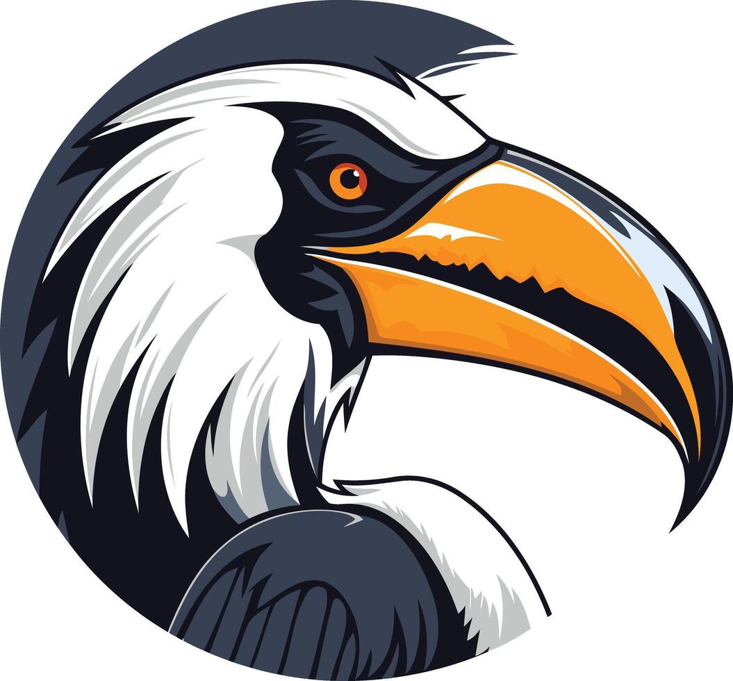 Bold and striking illustration of a toucan's head, perfect for branding, logos, and mascot designs vector