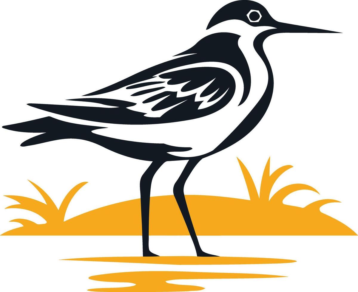 A striking silhouette of a shorebird standing in a wetland setting vector