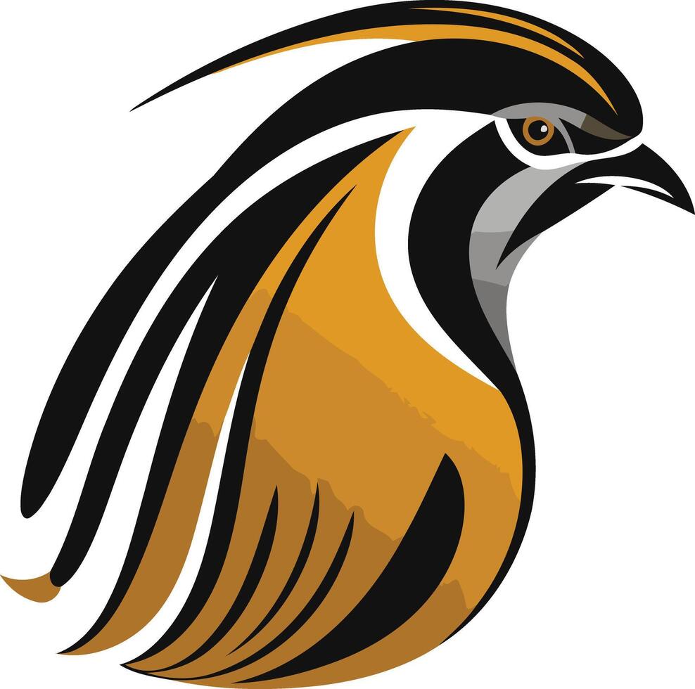 Stylized Quail Bird Design in Black, White and Yellow vector