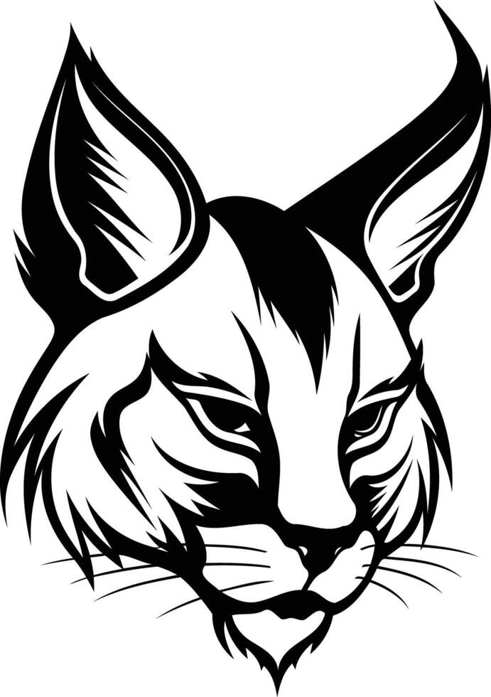 Bold black and white illustration of a lynx's head, perfect for tattoo designs, apparel prints, or branding elements vector