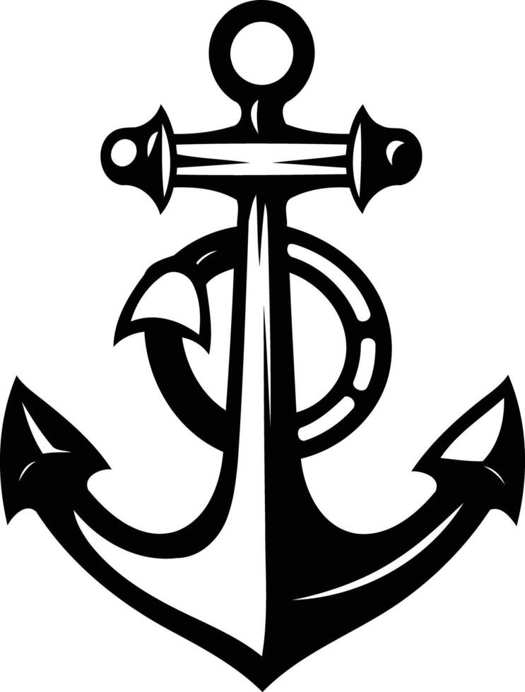 A classic black and white anchor illustration, perfect for nautical themed designs, logos, or branding vector