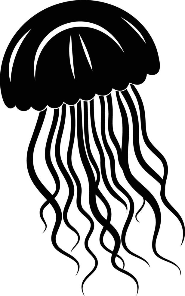 Simple black and white silhouette of a jellyfish with long flowing tentacles vector
