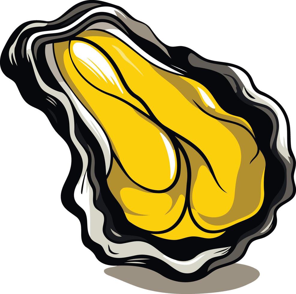A cartoon illustration of a plump oyster, perfect for adding a touch of seafood fun to your designs vector