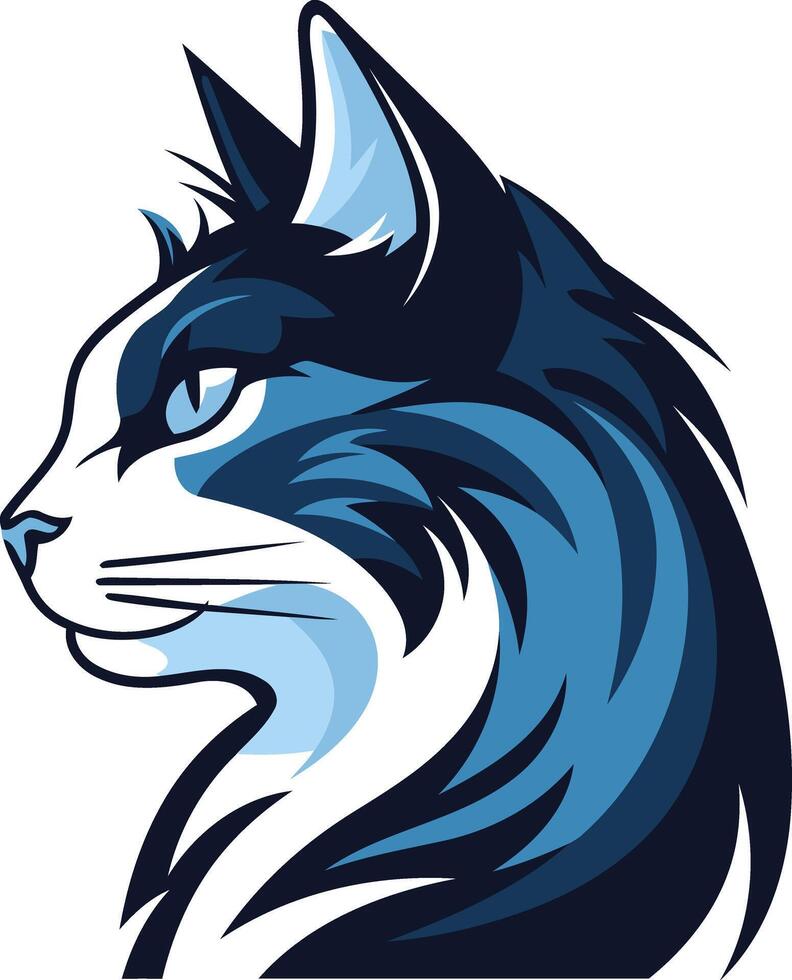 A stylish and modern blue cat head illustration, perfect for logos, branding, or pet-related designs vector