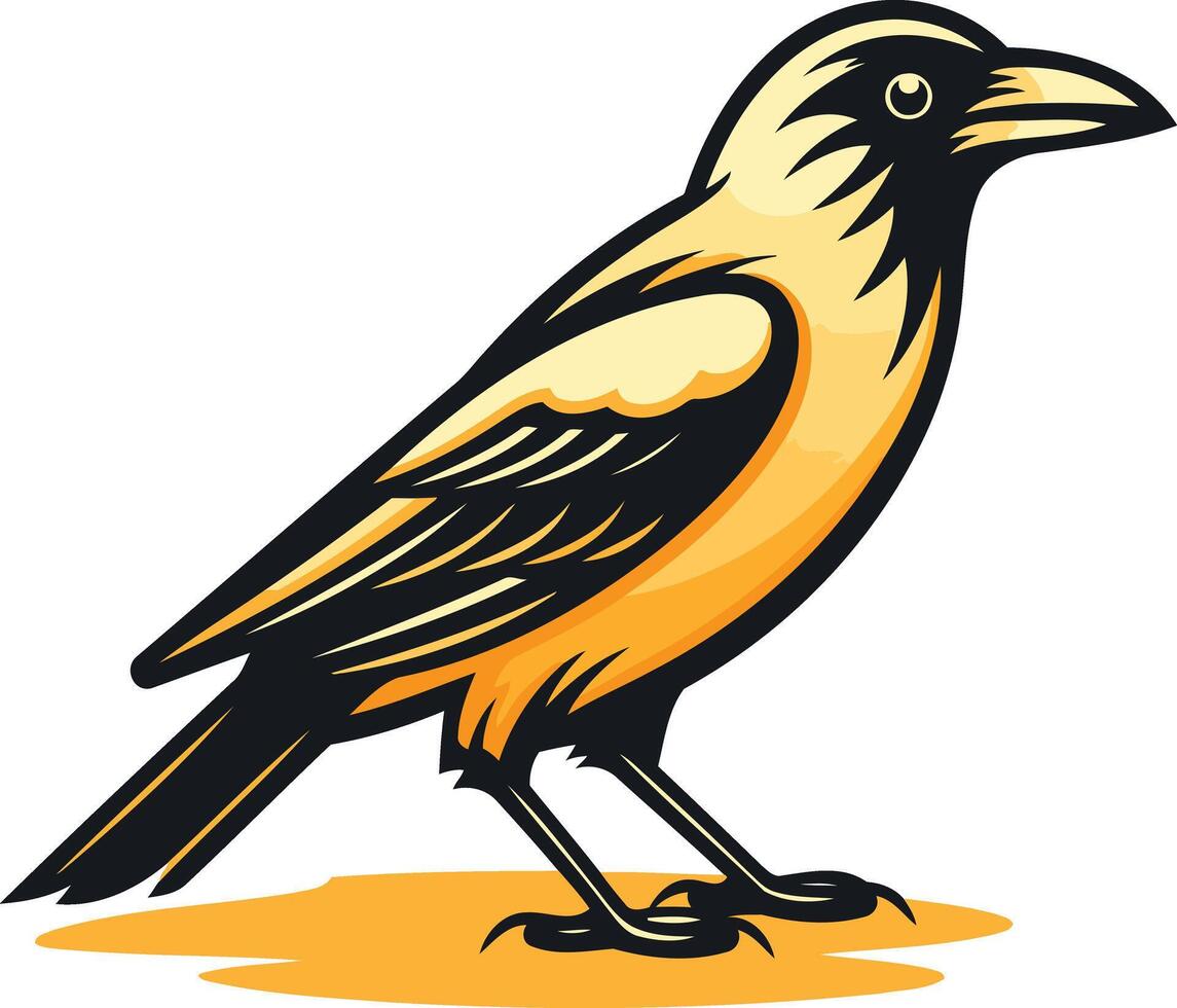 A stylized yellow crow, perfect for logos, branding, and illustrations vector