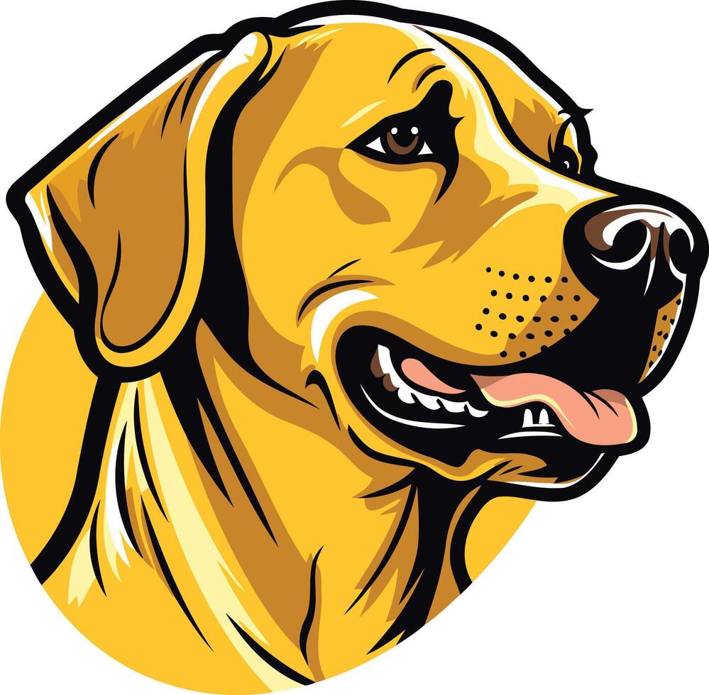 A friendly, cartoon-style labrador retriever head in yellow and brown, perfect for pet-related businesses, dog lovers, and playful designs vector