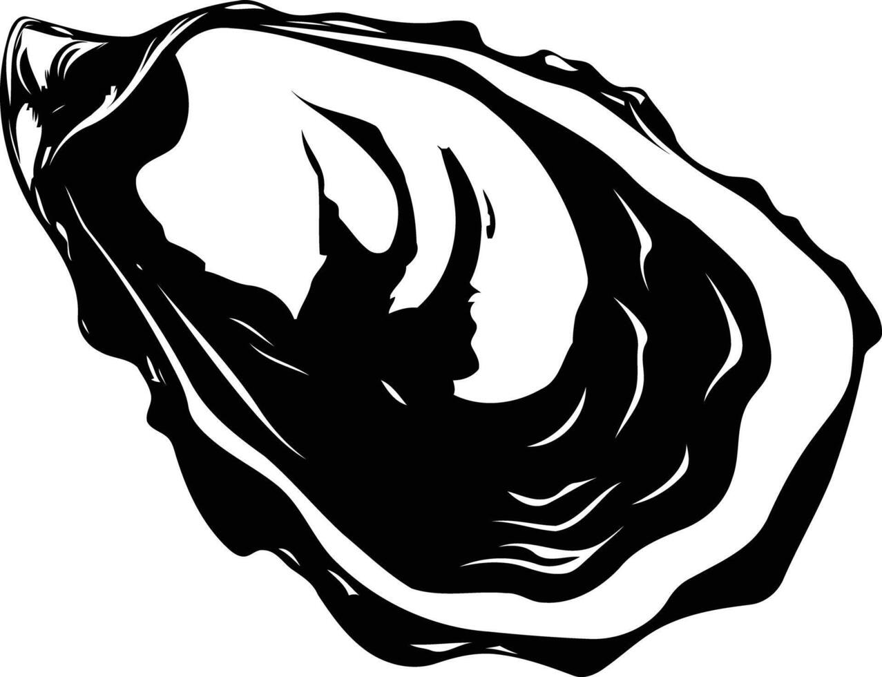 A simple yet elegant black and white silhouette of an oyster shell vector