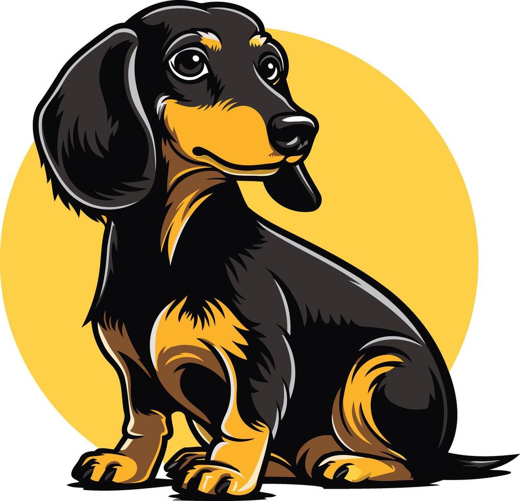Adorable cartoon illustration of a black and tan dachshund, perfect for pet-related businesses, websites, and social media vector