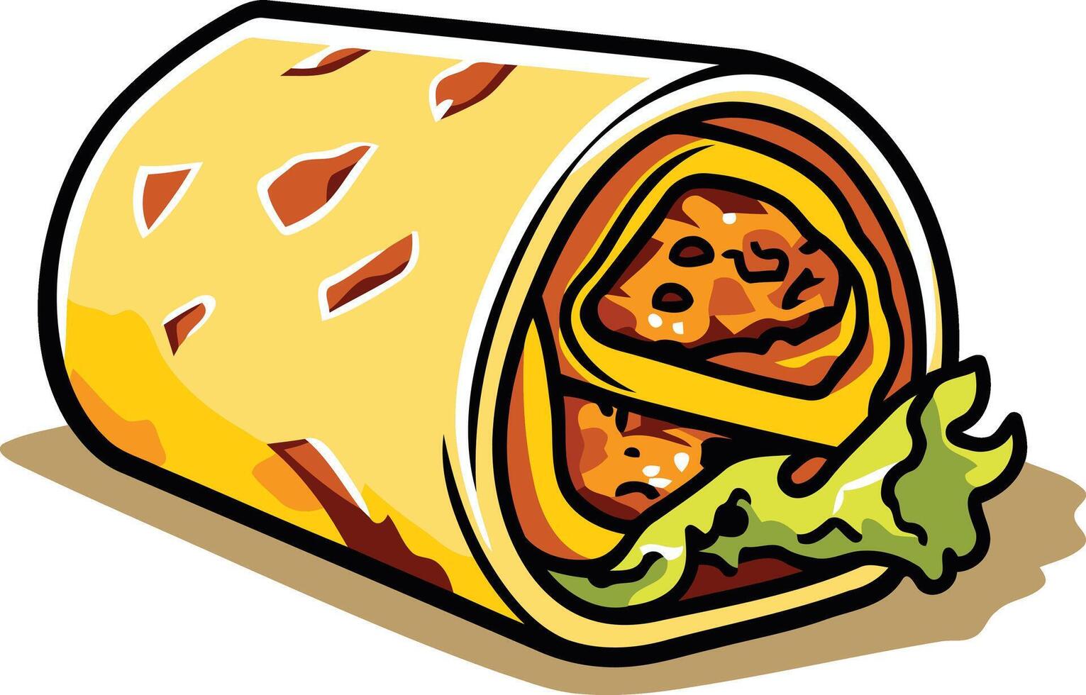 A delicious and inviting cartoon illustration of a burrito, perfect for menu design, restaurant branding, or food blogs vector