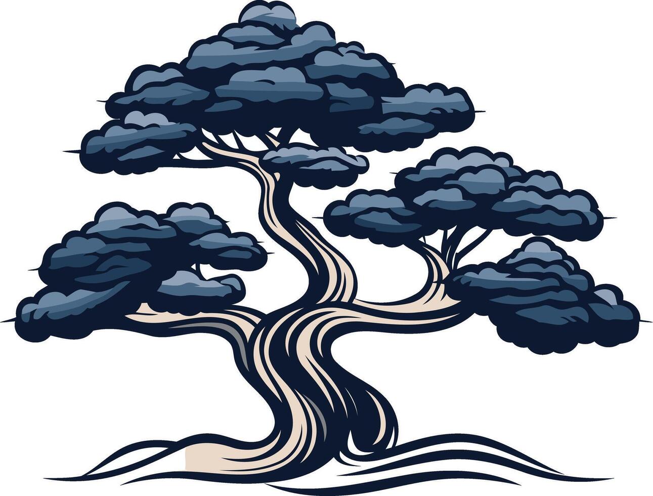Elegant and stylized illustration of a bonsai tree, perfect for branding, logos, or nature-themed designs vector