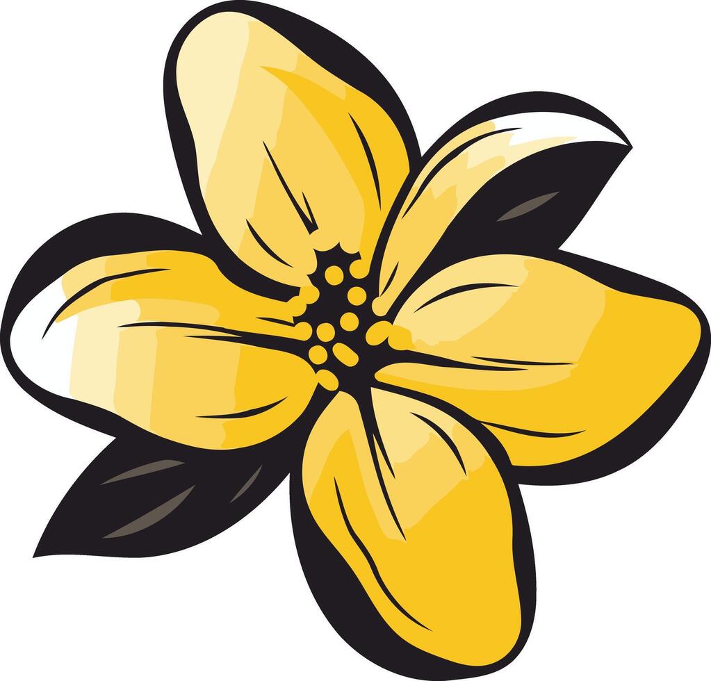 A stylized yellow flower with black outlines and leaves, perfect for branding, logos, and floral designs vector