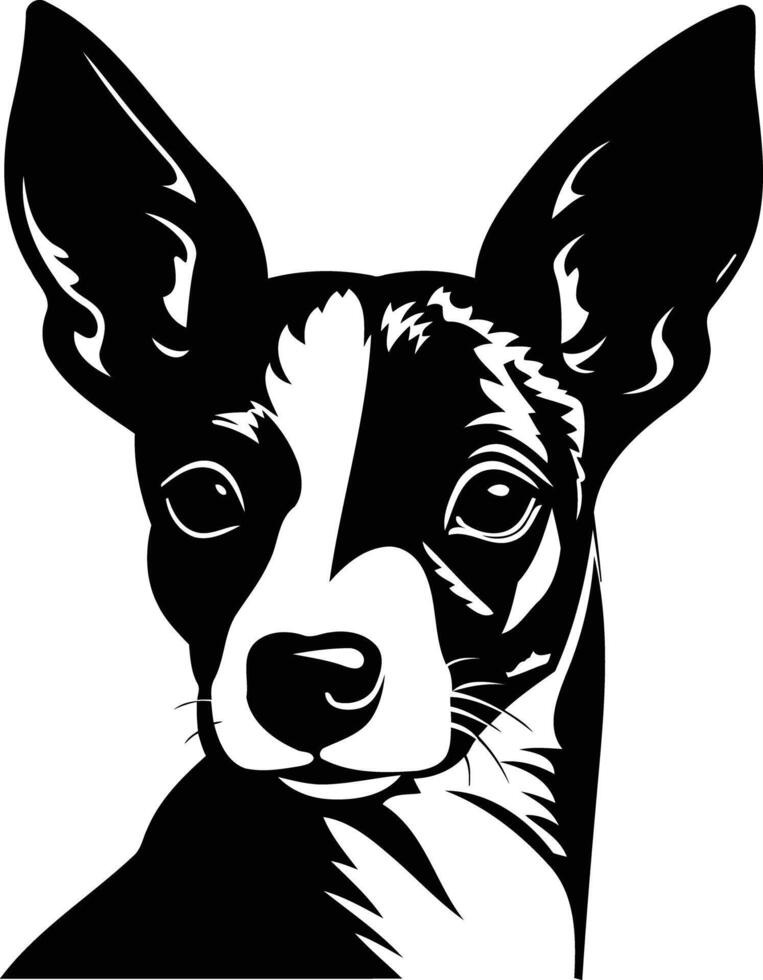 Black and white illustration of a cute chihuahua dog, with a playful and curious expression vector