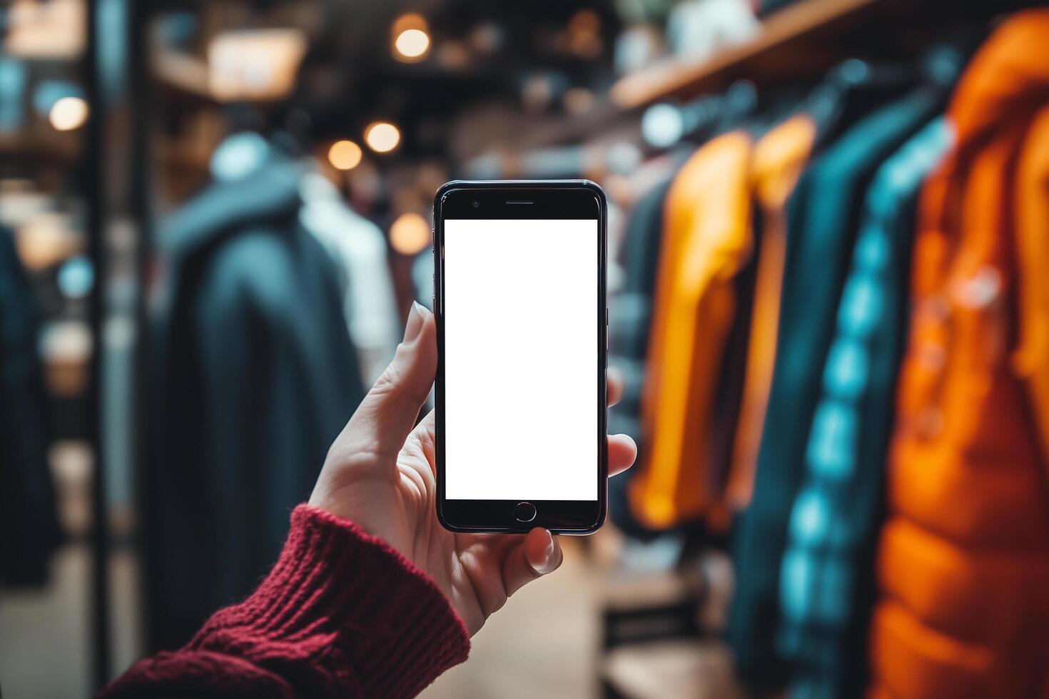 Mobile phone in a clothes store photo