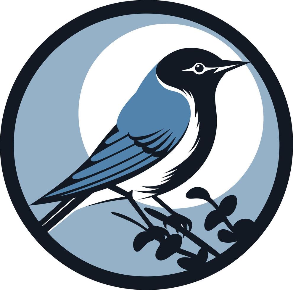 A stylized bluebird perched on a branch, silhouetted against a moonlit sky vector