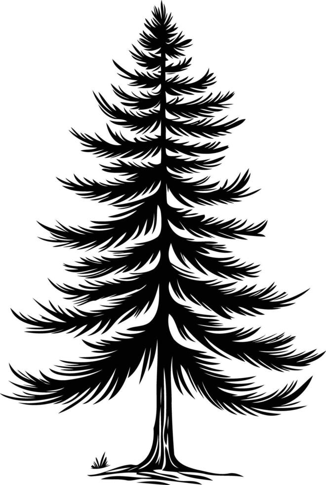 Simple silhouette of a tall pine tree, perfect for nature-inspired designs and illustrations vector