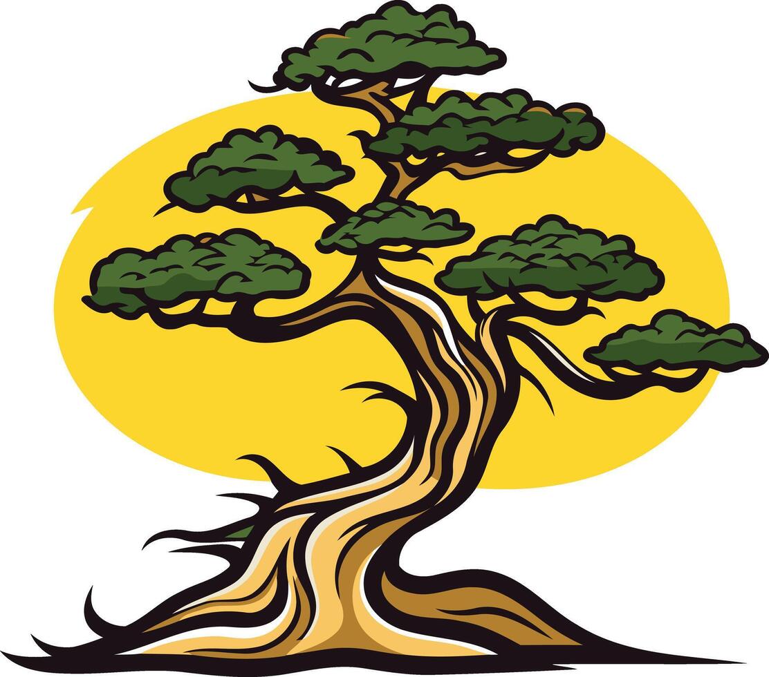 Bonsai Tree Illustration Against a Yellow Background vector