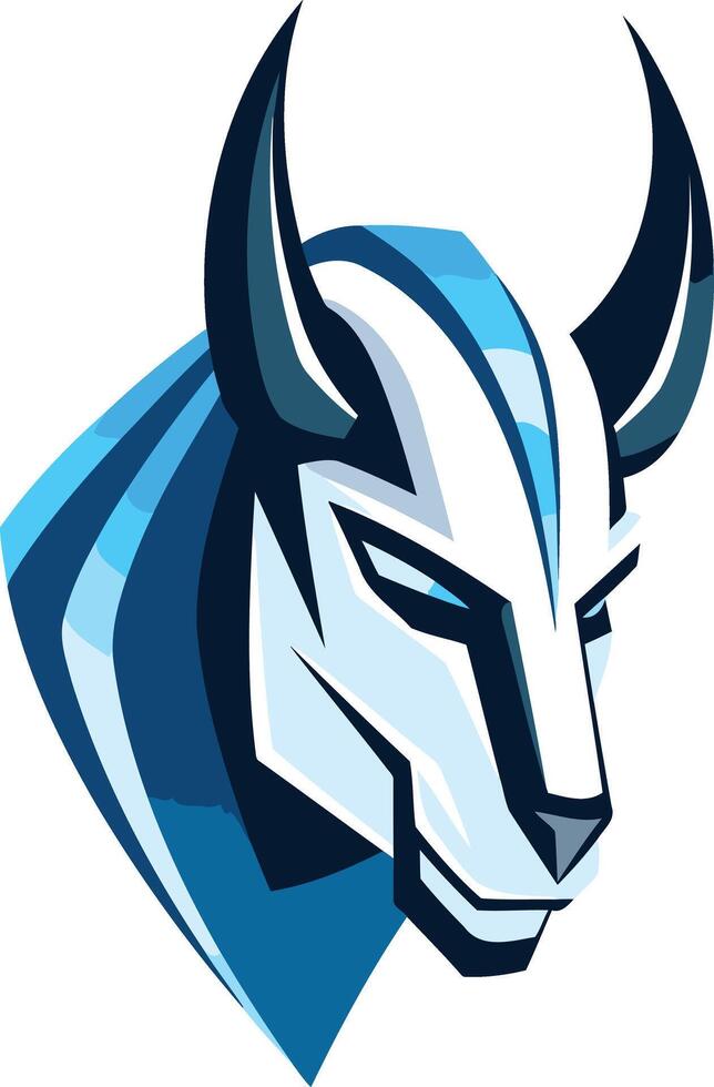 A bold and modern logo featuring a stylized bull's head in blue and white vector