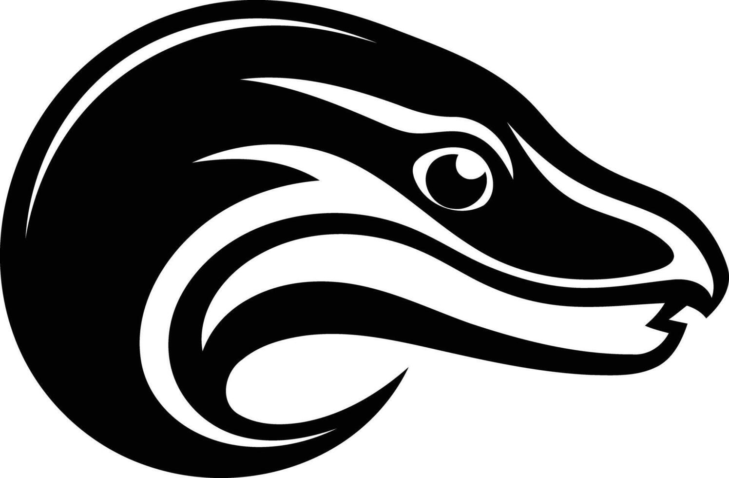 A fierce and stylized black and white logo design featuring a snake's head vector