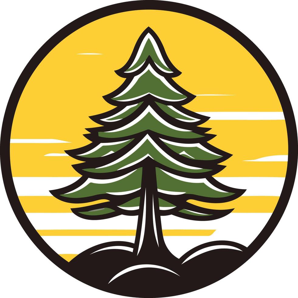 A simple yet powerful logo featuring a pine tree against a sun-kissed sky vector