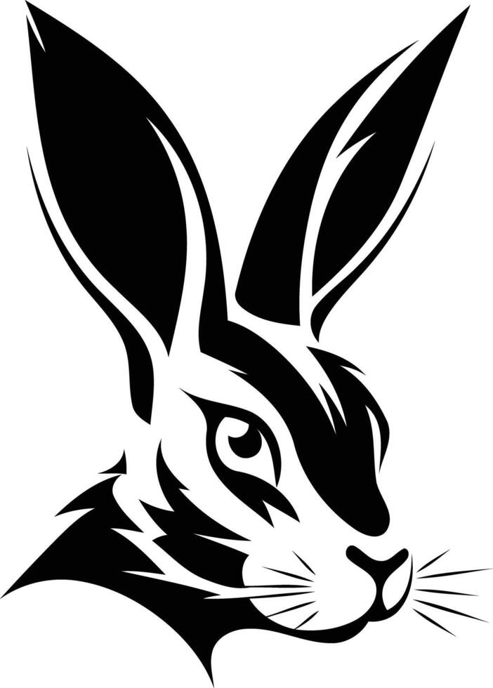 Stylized black and white rabbit head illustration, perfect for tattoo designs, logos, and branding vector