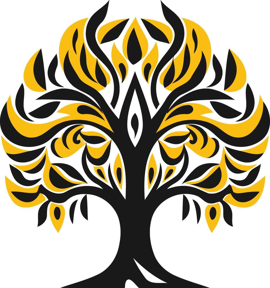 Stylized Tree with Yellow and Black Foliage vector