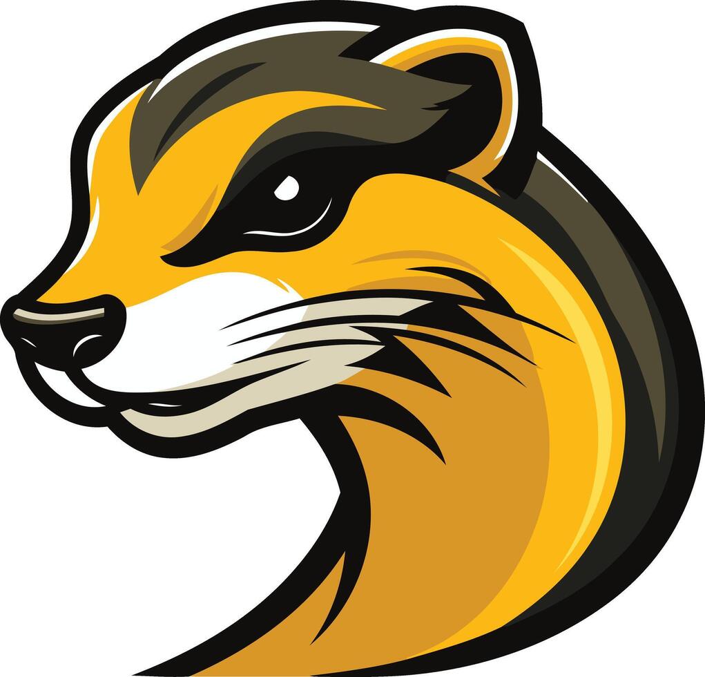 Yellow and Black Cartoon Ferret Head vector
