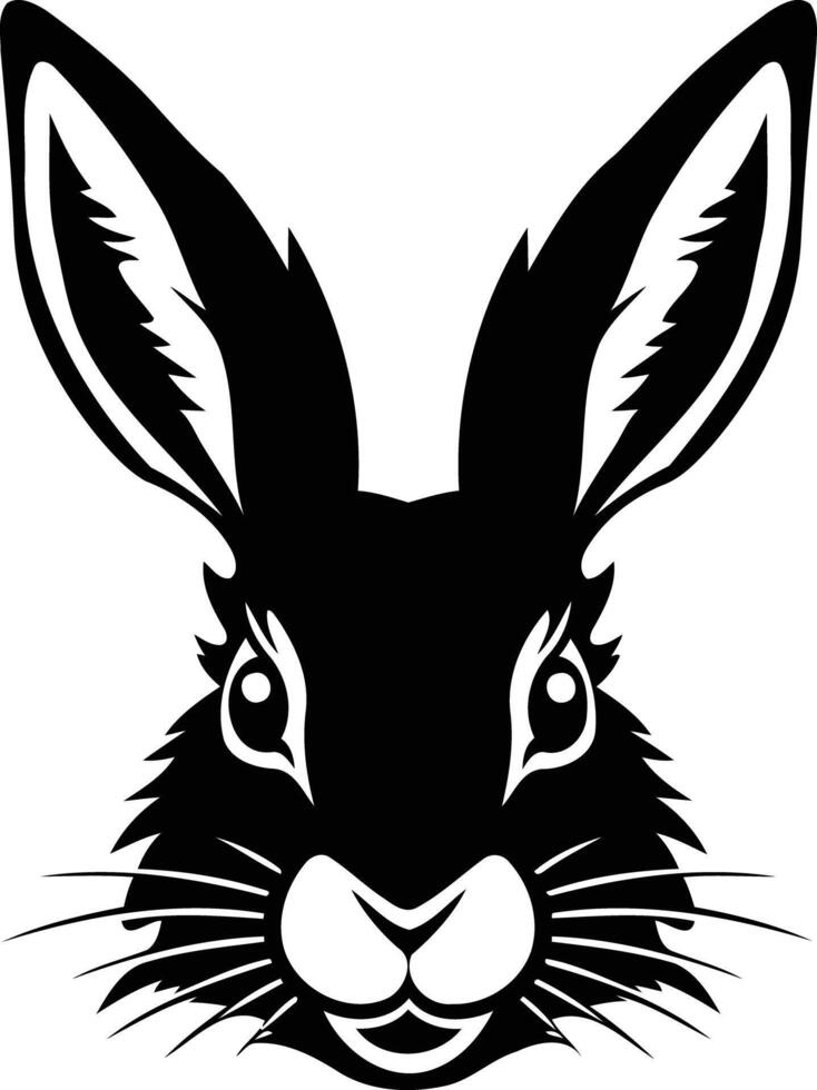 A striking black and white silhouette of a rabbit's face, perfect for tattoo designs, branding, or illustrations vector
