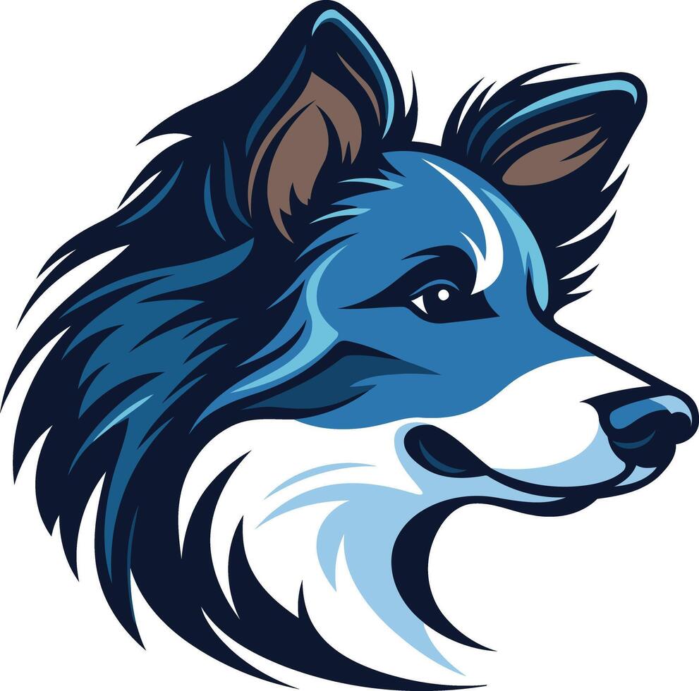 a friendly and stylized illustration of a blue and white border collie dog head, perfect for logos, branding, and pet-related designs vector
