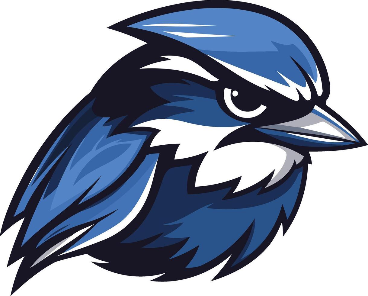 A fierce and stylized blue jay head mascot logo, perfect for sports teams, brands, or organizations seeking a bold and energetic visual vector