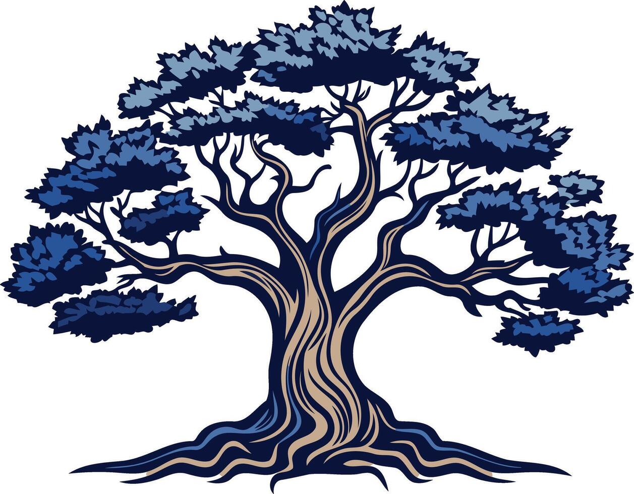 Blue Tree with Intricate Roots vector
