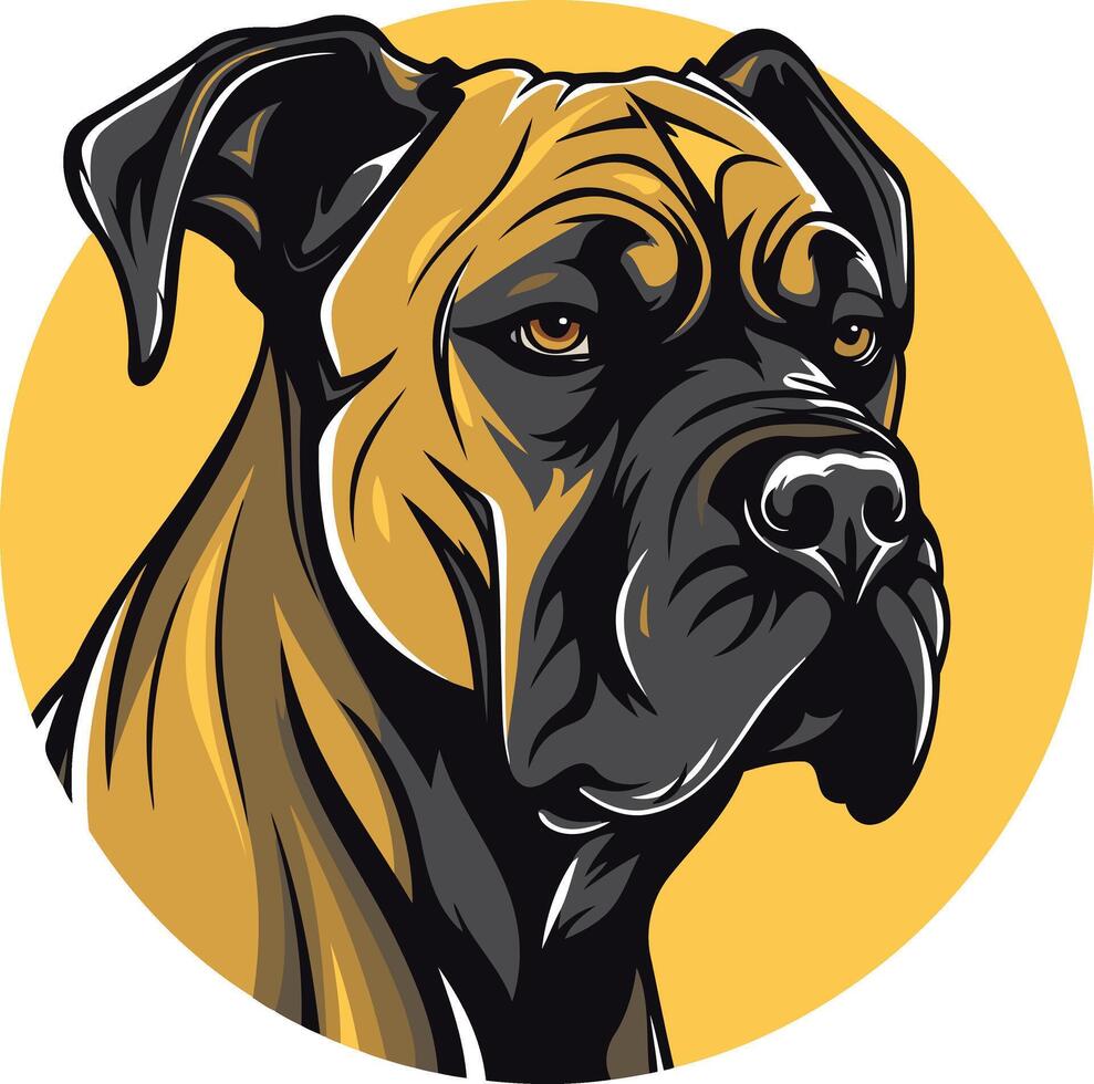 A powerful and imposing illustration of a bullmastiff's head, showcasing its distinct features and strong gaze vector