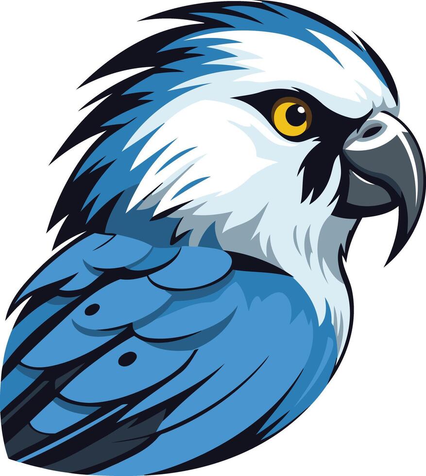 A striking, blue and white parrot head illustration, perfect for branding, logos, and animal-themed designs vector