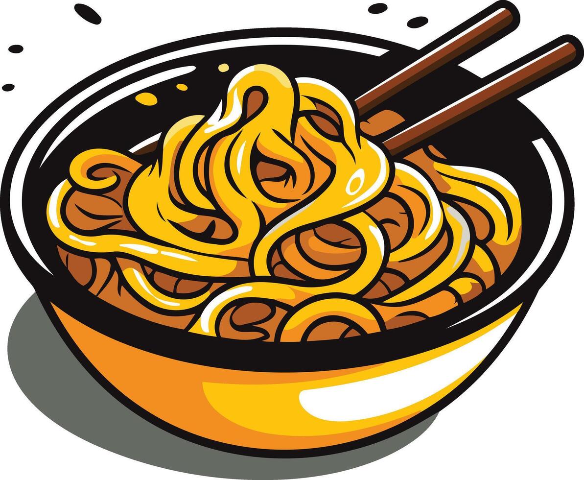 Bowl of Noodles with Chopsticks vector