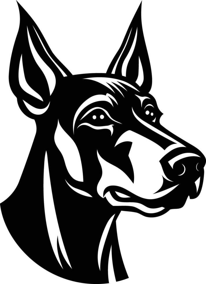 Black and white illustration of a doberman pinscher head vector