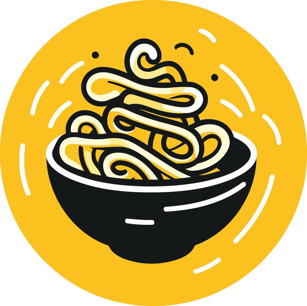 Bowl of Noodles with Yellow Background vector
