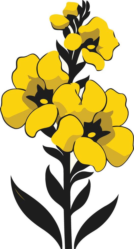 A simple, elegant illustration of a yellow flower with black stems and leaves vector