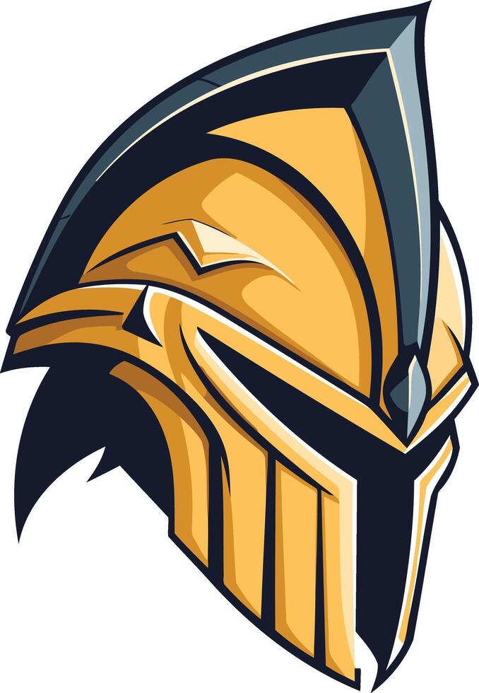 A bold and dynamic illustration of a golden knight's helmet, perfect for branding, gaming, or sports teams vector