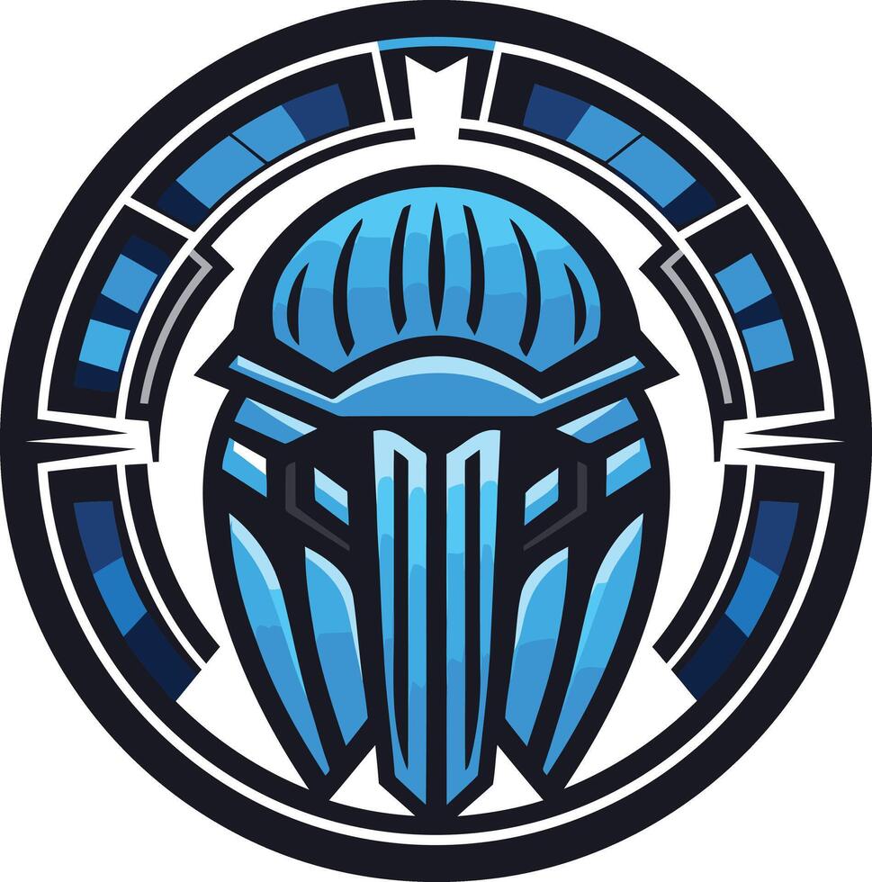 A futuristic, stylized logo featuring a blue helmet with a sleek, geometric design vector