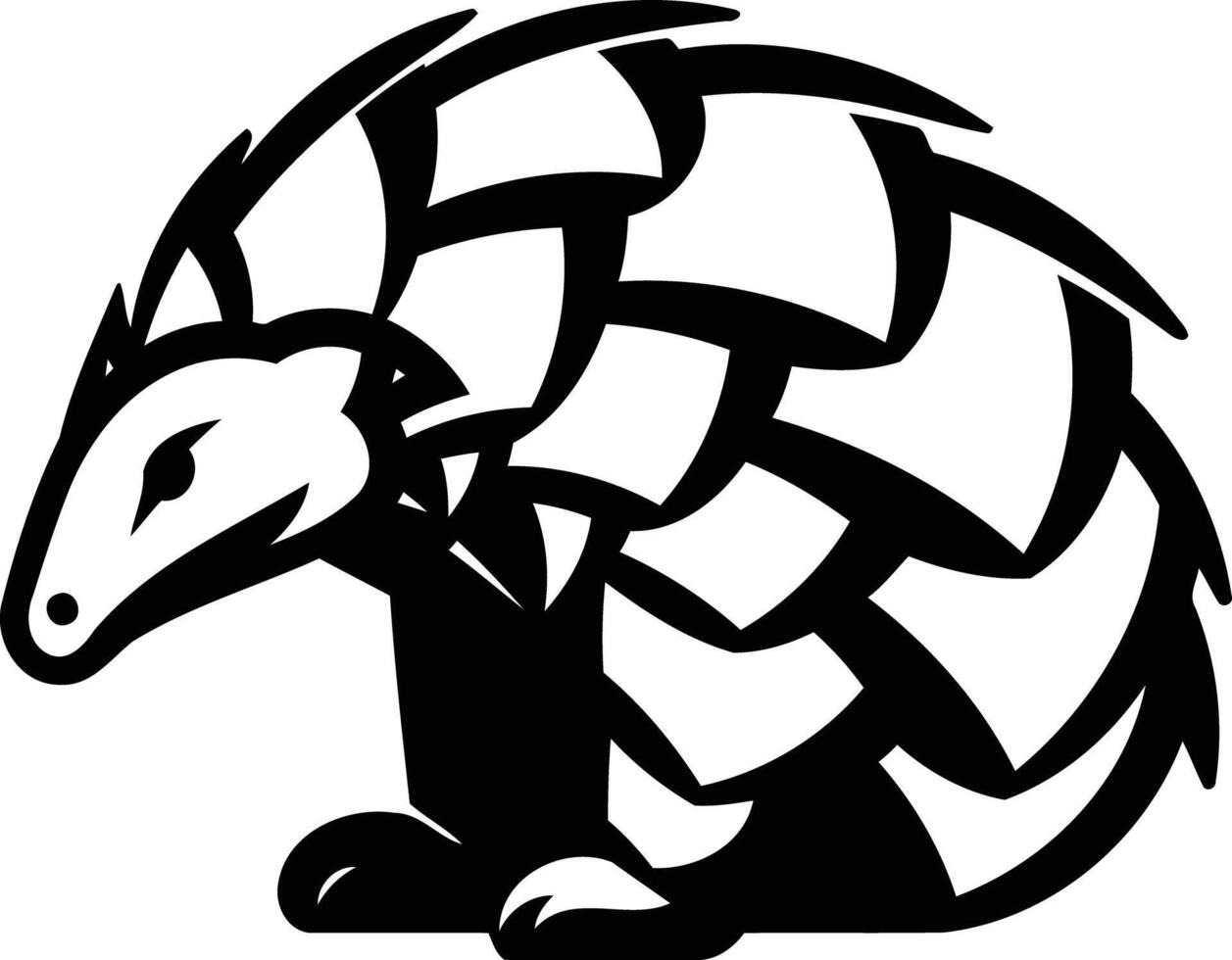 A bold black and white illustration of an armadillo in a logo-style pose vector