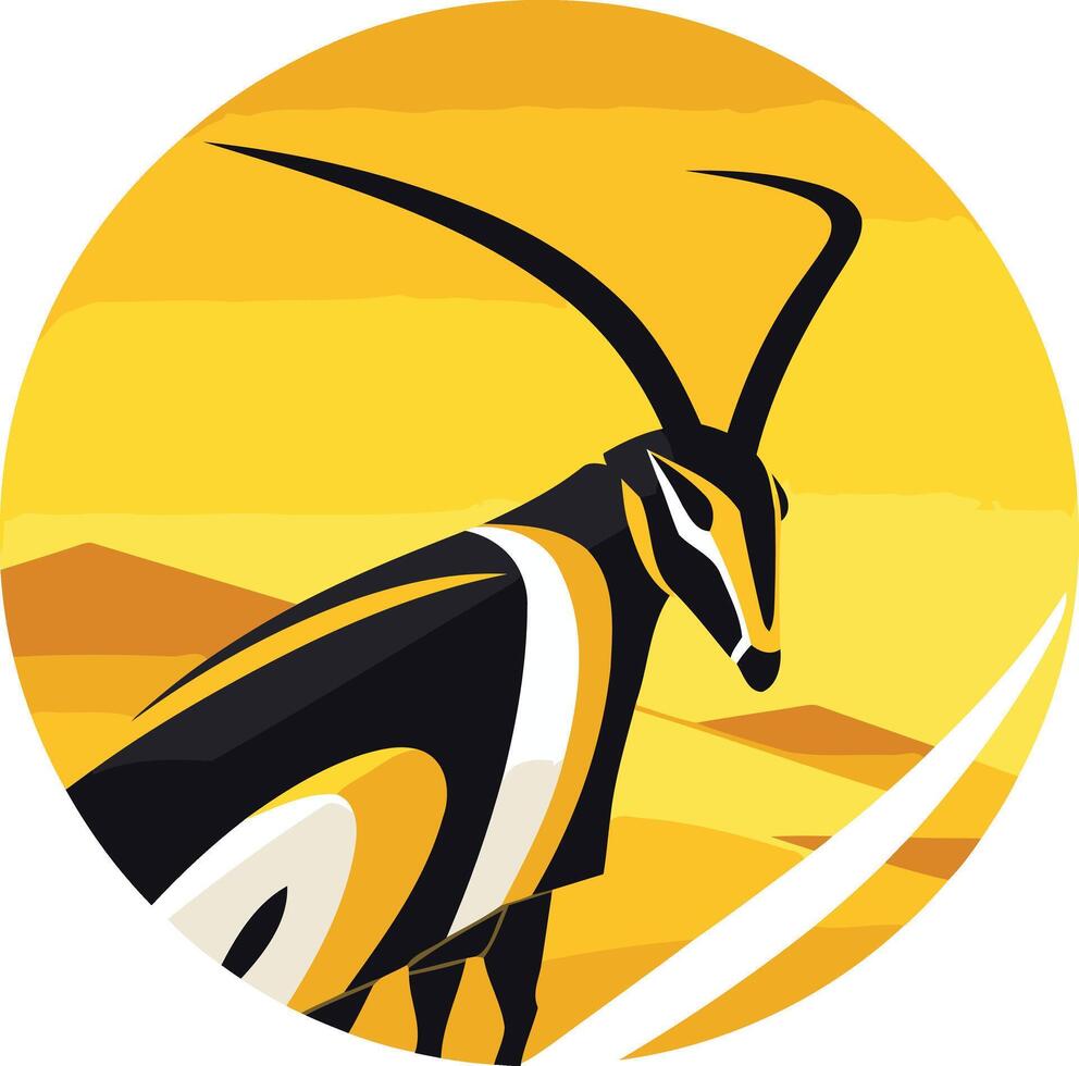 A stylized black and yellow antelope silhouette against a sunset backdrop, perfect for branding, logos, or safari themed designs vector
