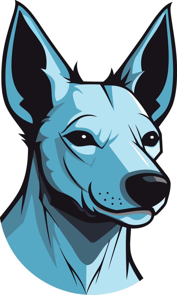 A stylized, blue-toned illustration of a xoloitzcuintli dog head, perfect for branding, apparel designs, and pet-related projects vector