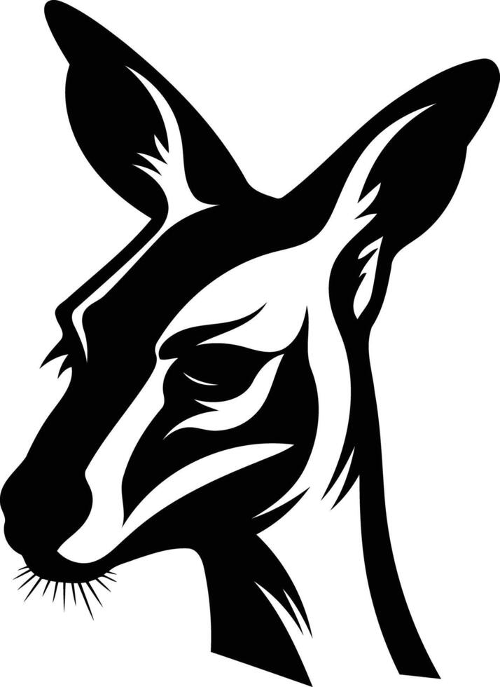 Black and white silhouette of a kangaroo head, perfect for tattoos, logos, or illustrations vector