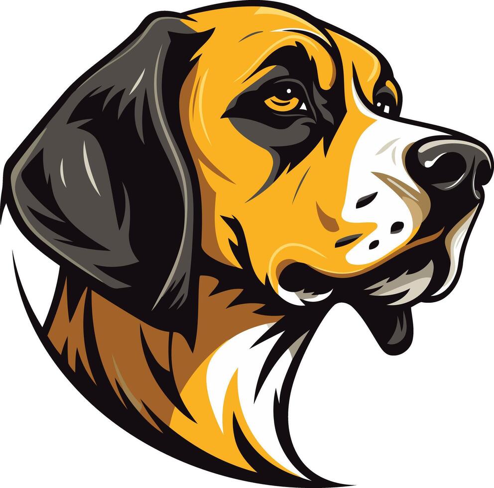 A bold and expressive illustration of a beagle dog's head, perfect for branding, apparel, or pet-related designs vector