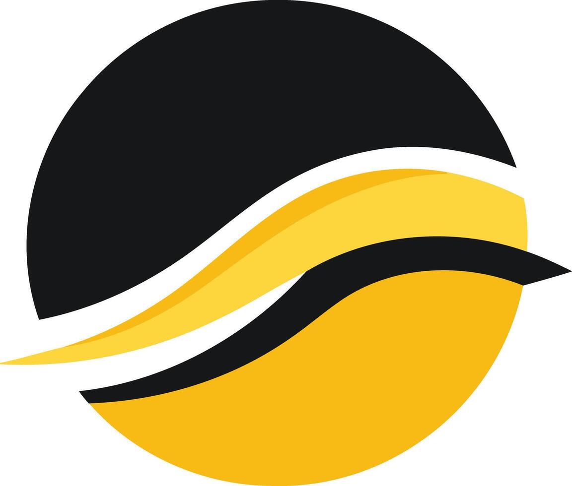 Modern and minimalist logo design featuring a black circle with yellow and white abstract waves, perfect for technology, innovation, and growth-oriented businesses vector