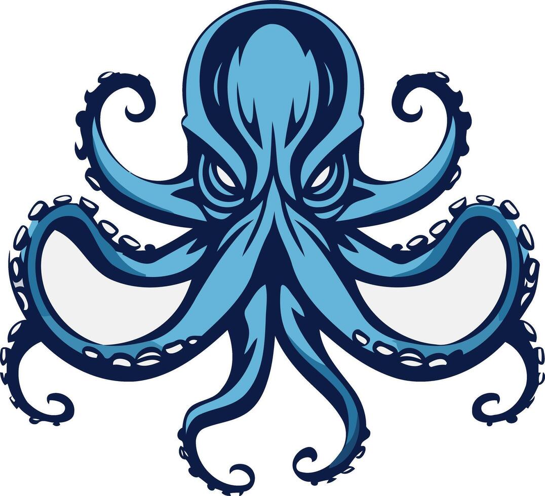 A fierce and powerful blue octopus illustration, perfect for branding, merchandise, and gaming applications vector